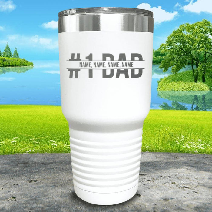 #1 Dad (CUSTOM) With Child's Name Engraved Tumbler Tumbler ZLAZER 30oz Tumbler White 