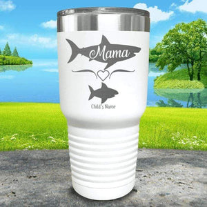 Mama Shark (CUSTOM) With Child's Name Engraved Tumblers Tumbler Southland 30oz Tumbler White 