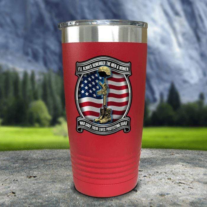 Veteran Always Remember Color Printed Tumblers Tumbler ZLAZER 20oz Tumbler Red 