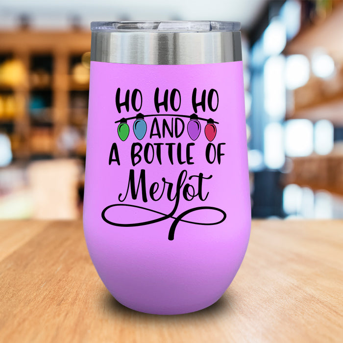 Ho Ho Ho And Bottle Of Merlot Color Printed Wine Tumbler