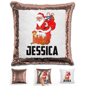 Personalized Santa Claus Magic Christmas Sequin Pillow Pillow GLAM Rose Gold 