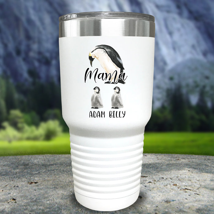 Penguin Mom Custom with Kids Names Color Printed Tumblers