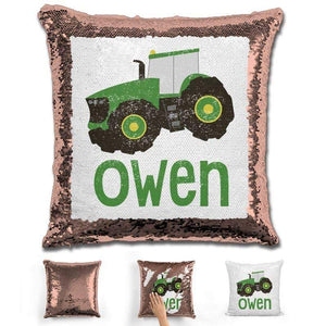 Tractor Personalized Magic Sequin Pillow Pillow GLAM Rose Gold 
