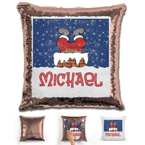 Personalized Santa Stuck In Chimney Christmas Magic Sequin Pillow Pillow GLAM Rose Gold 