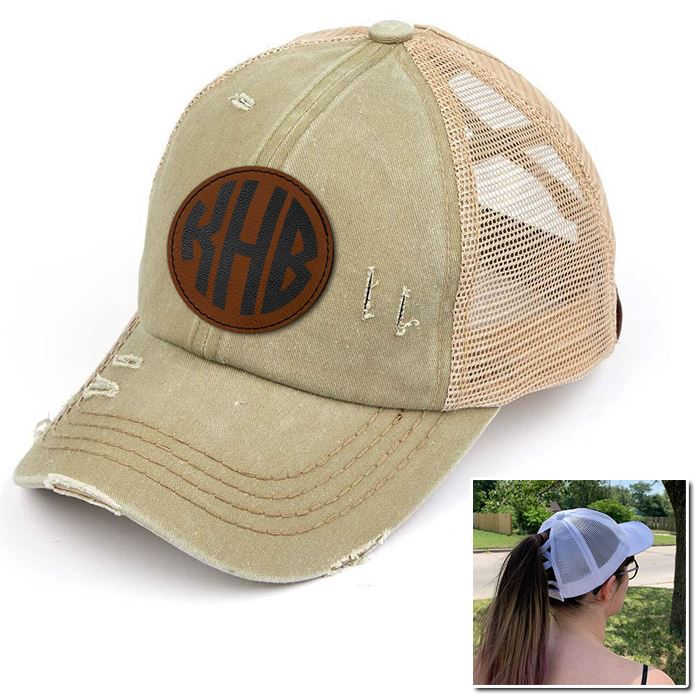 Personalized Monogram (Leather Patch) Ponytail Premium Hat