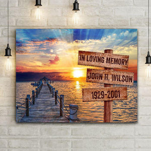 Ocean Sunset Personalized Canvas Black & White Print - Dock + Sign