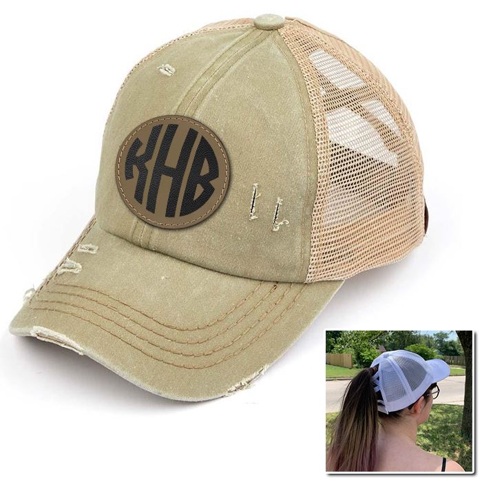 Personalized Monogram (Leather Patch) Ponytail Premium Hat