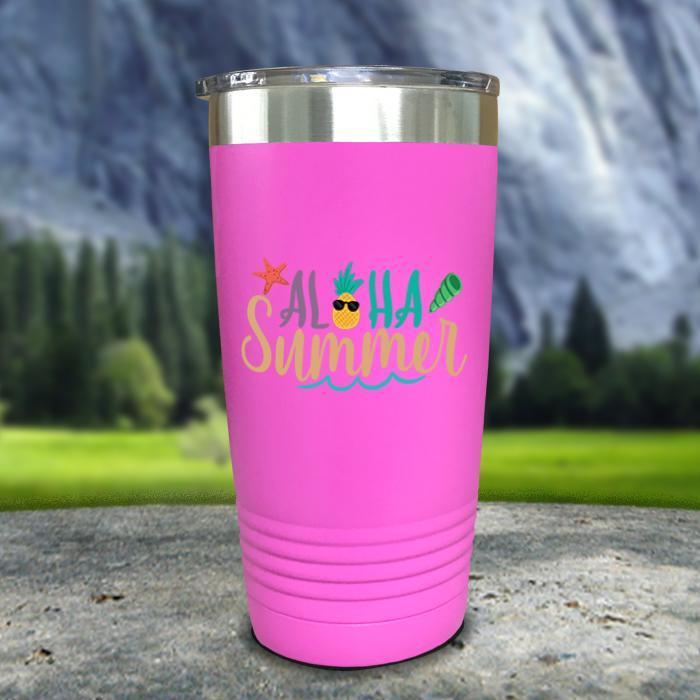 Aloha Summer Color Printed Tumblers Tumbler Nocturnal Coatings 20oz Tumbler Pink 