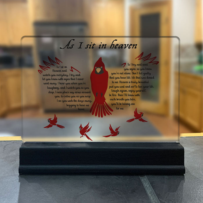 As I Sit in Heaven Cardinal Memorial Poem Sign - In Memory of Loved One Gift Plaque