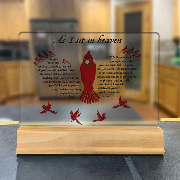 As I Sit in Heaven Cardinal Memorial Poem Sign - In Memory of Loved One Gift Plaque