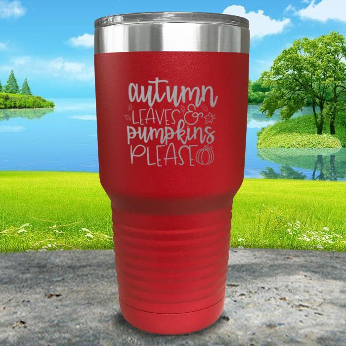 Autumn Leaves & Pumpkins Please Engraved Tumbler Tumbler ZLAZER 30oz Tumbler Red 