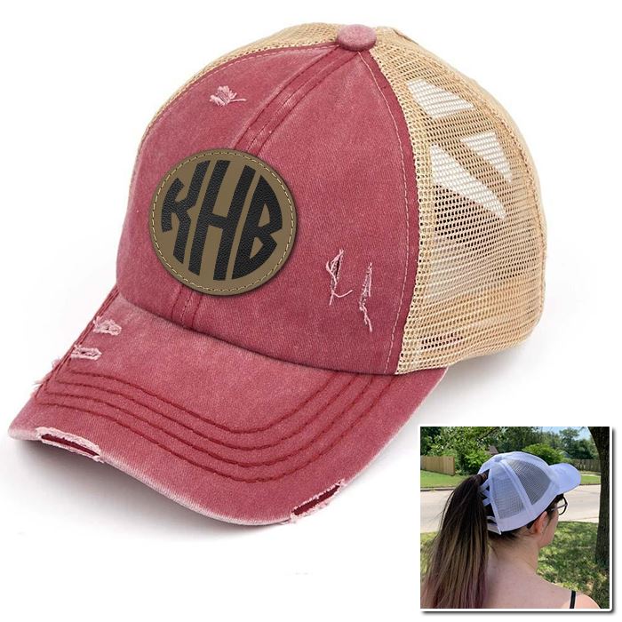 Personalized Monogram (Leather Patch) Ponytail Premium Hat