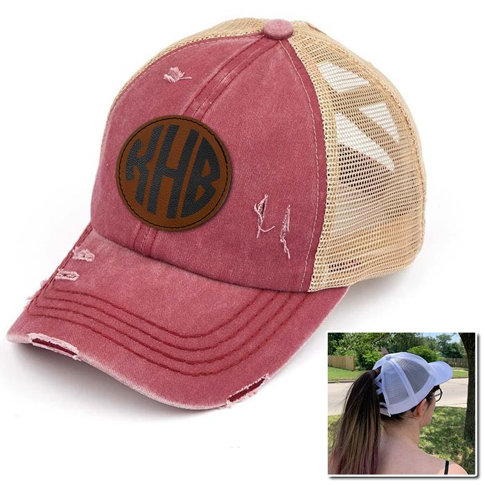 Personalized Monogram (Leather Patch) Ponytail Premium Hat