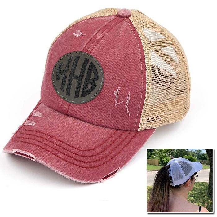 Personalized Monogram (Leather Patch) Ponytail Premium Hat