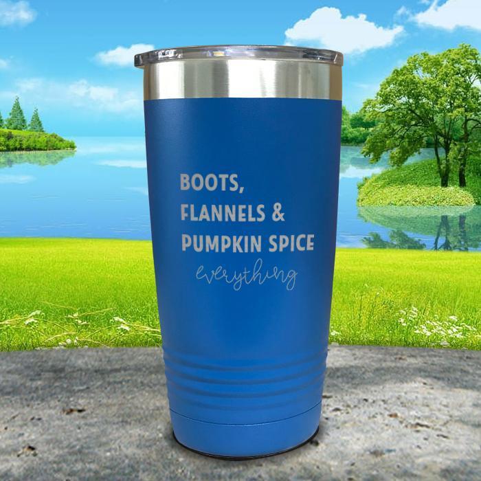 Boots Flannels and Pumpkin Spice Engraved Tumbler Tumbler ZLAZER 20oz Tumbler Lemon Blue 