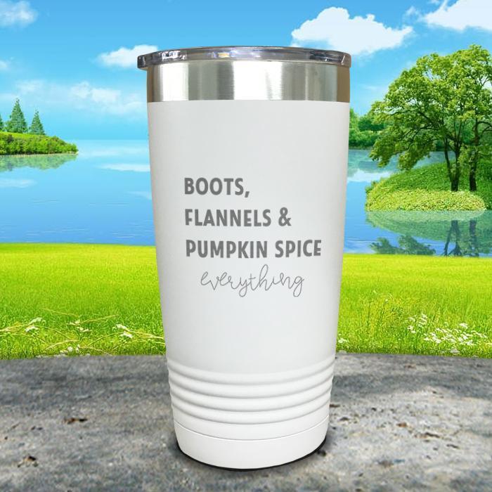 Boots Flannels and Pumpkin Spice Engraved Tumbler Tumbler ZLAZER 20oz Tumbler White 