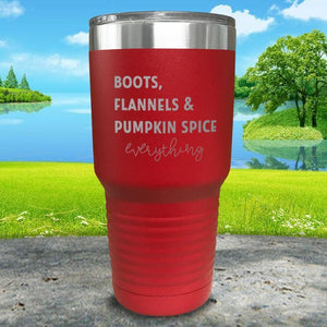 Boots Flannels and Pumpkin Spice Engraved Tumbler Tumbler ZLAZER 30oz Tumbler Red 