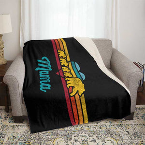 Mama Bear Blanket personalized with up to 11 cubs on retro sunset rainbow heart background. Fleece or Sherpa Blanket in 50x60 throw blanket or custom printed 60x80 throw blanket
