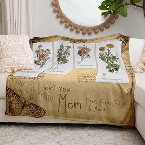Personalized Fleece Blanket for Mom with butterflies, flowers, & Kids' Names