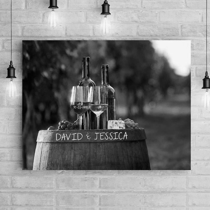 Personalized Wine & Love B&W Premium Canvas