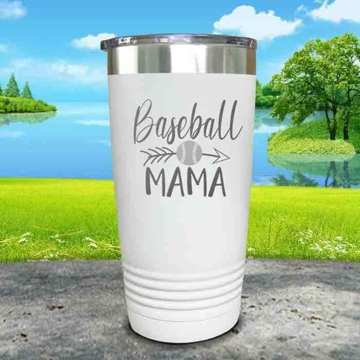 Baseball Mama Engraved Tumbler Tumbler ZLAZER 20oz Tumbler White 