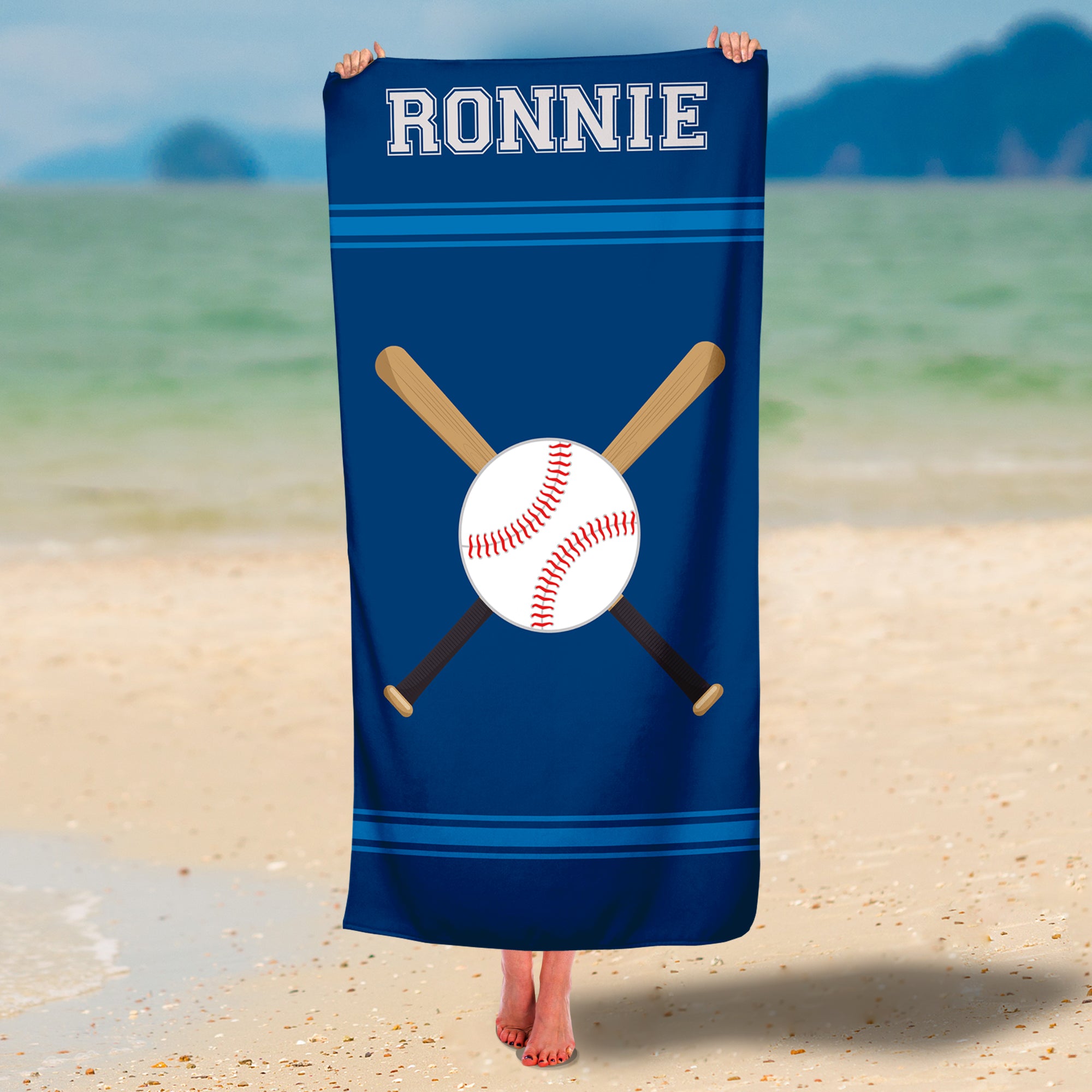 Personalized Baseball And Bat Premium Beach/Pool Towel