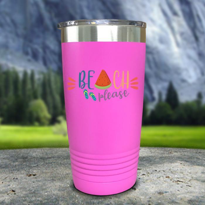 Beach Please Color Printed Tumblers Tumbler Nocturnal Coatings 20oz Tumbler Pink 