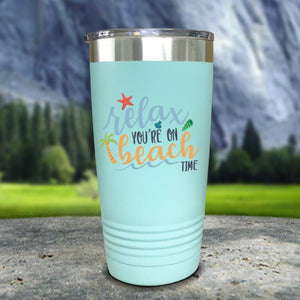Relax You're On Beach Time Color Printed Tumblers Tumbler Nocturnal Coatings 20oz Tumbler Mint 