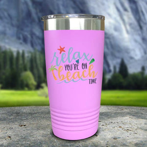 Relax You're On Beach Time Color Printed Tumblers Tumbler Nocturnal Coatings 20oz Tumbler Lavender 