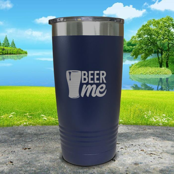 Beer Me Engraved Tumbler Tumbler ZLAZER 20oz Tumbler Navy 