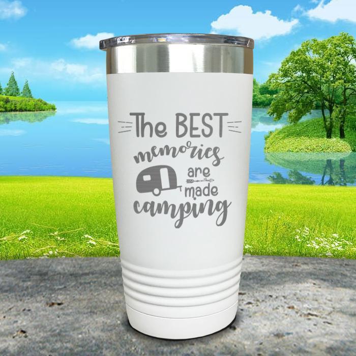 Best Memories Are Made Camping Engraved Tumbler Tumbler ZLAZER 20oz Tumbler White 