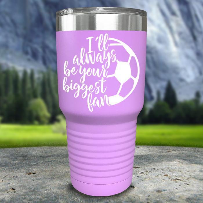 Always her Biggest Fan Soccer Color Printed Tumblers Tumbler Nocturnal Coatings 30oz Tumbler Lavender 