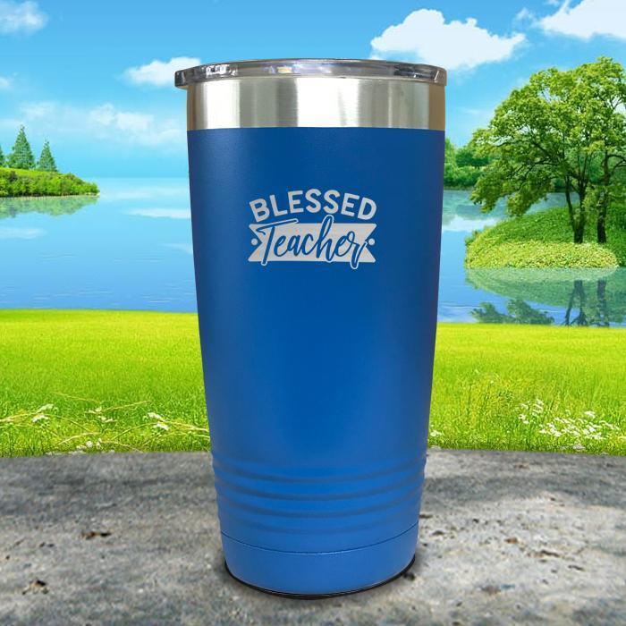 Blessed Teacher Engraved Tumbler Tumbler ZLAZER 20oz Tumbler Blue 