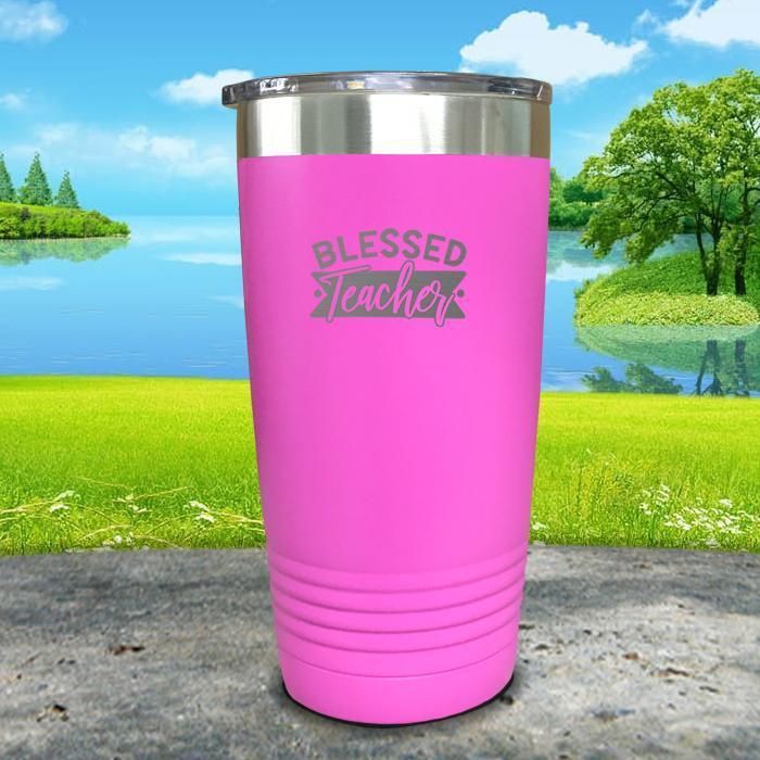 Blessed Teacher Engraved Tumbler Tumbler ZLAZER 20oz Tumbler Pink 