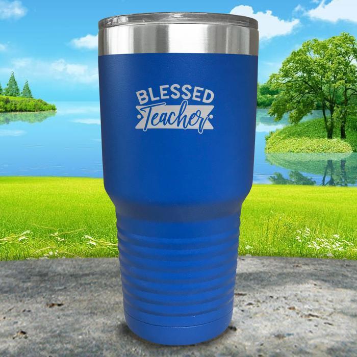 Blessed Teacher Engraved Tumbler Tumbler ZLAZER 30oz Tumbler Blue 