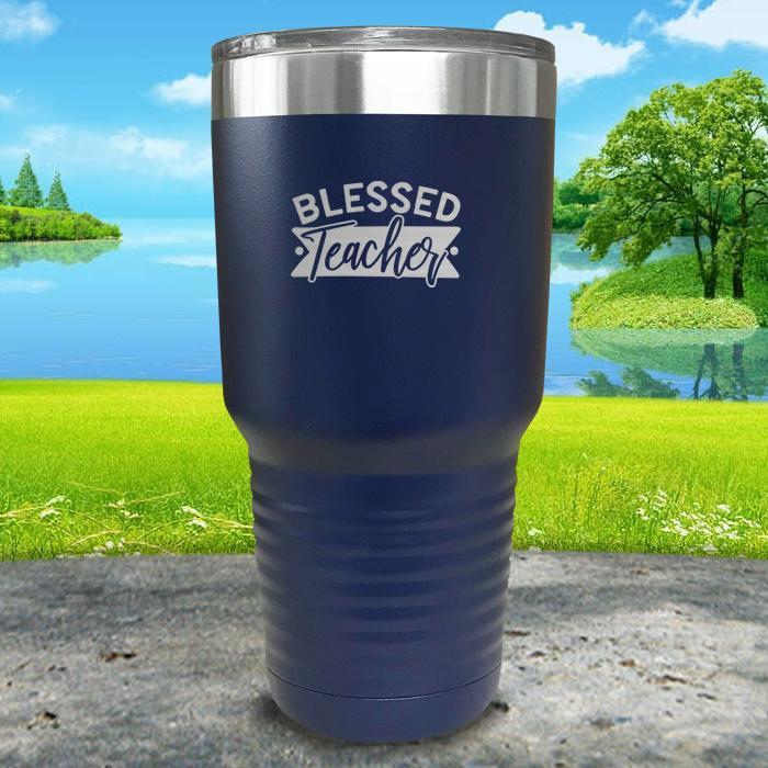 Blessed Teacher Engraved Tumbler Tumbler ZLAZER 30oz Tumbler Navy 