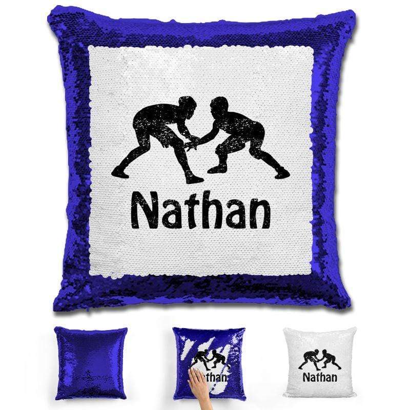 Wrestling Personalized Magic Sequin Pillow Pillow GLAM Blue Black 