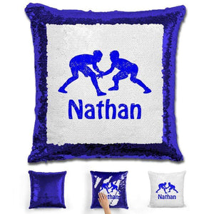 Wrestling Personalized Magic Sequin Pillow Pillow GLAM Blue Blue 