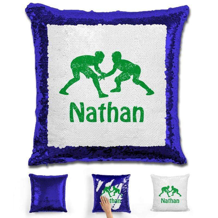 Wrestling Personalized Magic Sequin Pillow Pillow GLAM Blue Green 