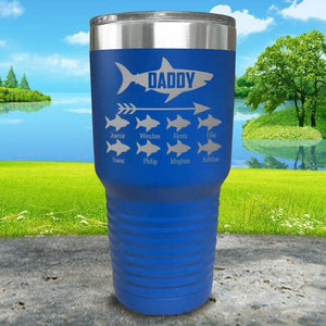 Daddy Shark (CUSTOM) With Child's Name Engraved Tumblers Tumbler Southland 30oz Tumbler Blue 