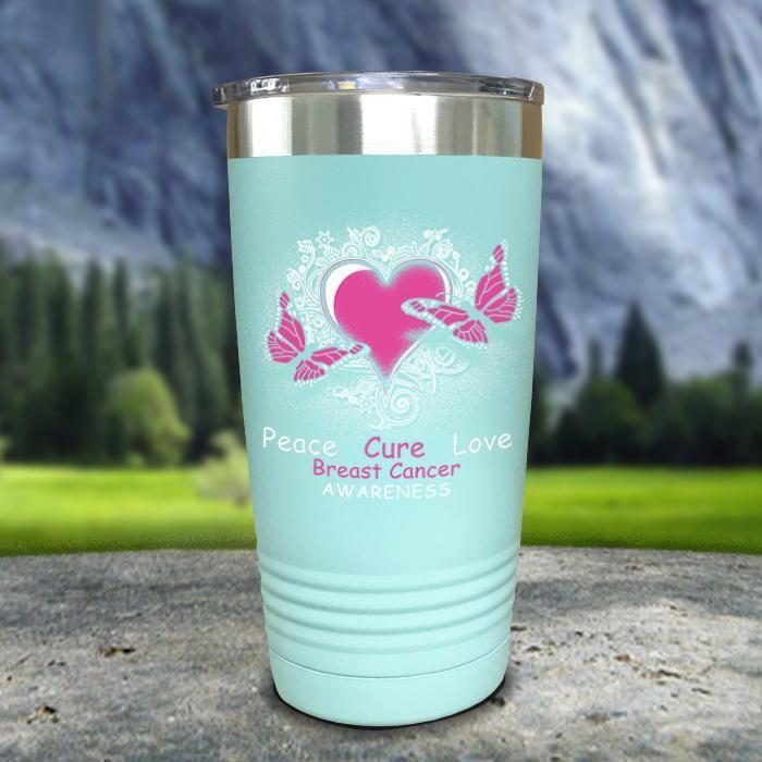 Breast Cancer Peace Cure Love Printed Tumblers Tumbler Nocturnal Coatings 20oz Tumbler Mint 