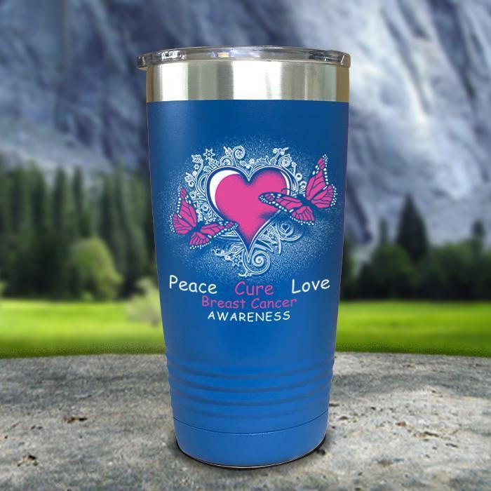 Breast Cancer Peace Cure Love Printed Tumblers Tumbler Nocturnal Coatings 20oz Tumbler Blue 