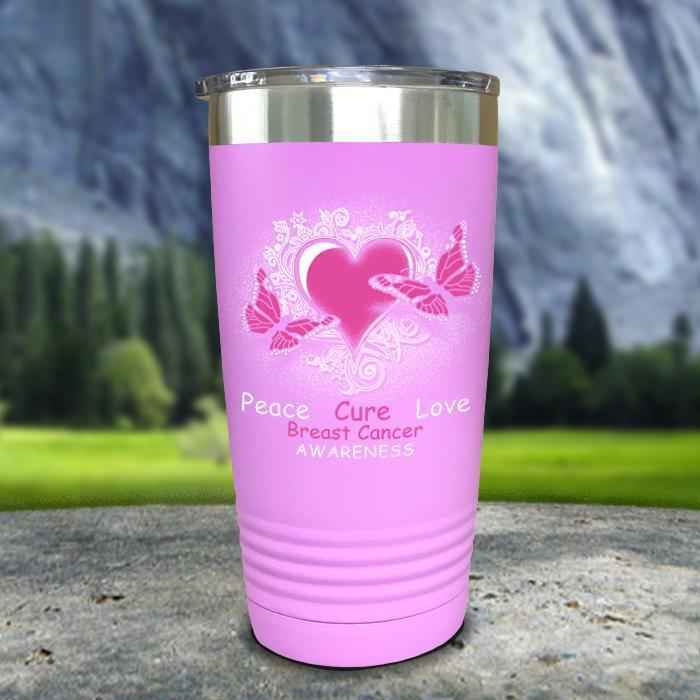 Breast Cancer Peace Cure Love Printed Tumblers Tumbler Nocturnal Coatings 20oz Tumbler Lavender 