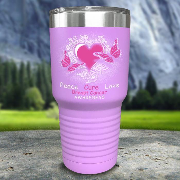 Breast Cancer Peace Cure Love Printed Tumblers Tumbler Nocturnal Coatings 30oz Tumbler Lavender 