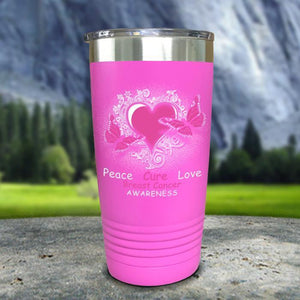 Breast Cancer Peace Cure Love Printed Tumblers Tumbler Nocturnal Coatings 20oz Tumbler Pink 