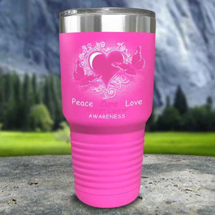 Breast Cancer Peace Cure Love Printed Tumblers Tumbler Nocturnal Coatings 30oz Tumbler Pink 