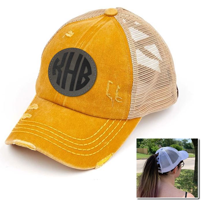 Personalized Monogram (Leather Patch) Ponytail Premium Hat