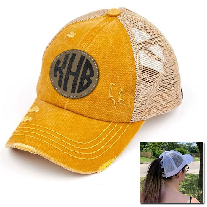 Personalized Monogram (Leather Patch) Ponytail Premium Hat