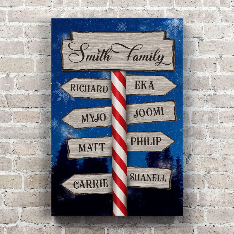 Custom Family Name + Names Personalized Christmas Sign Canvas Wall Art