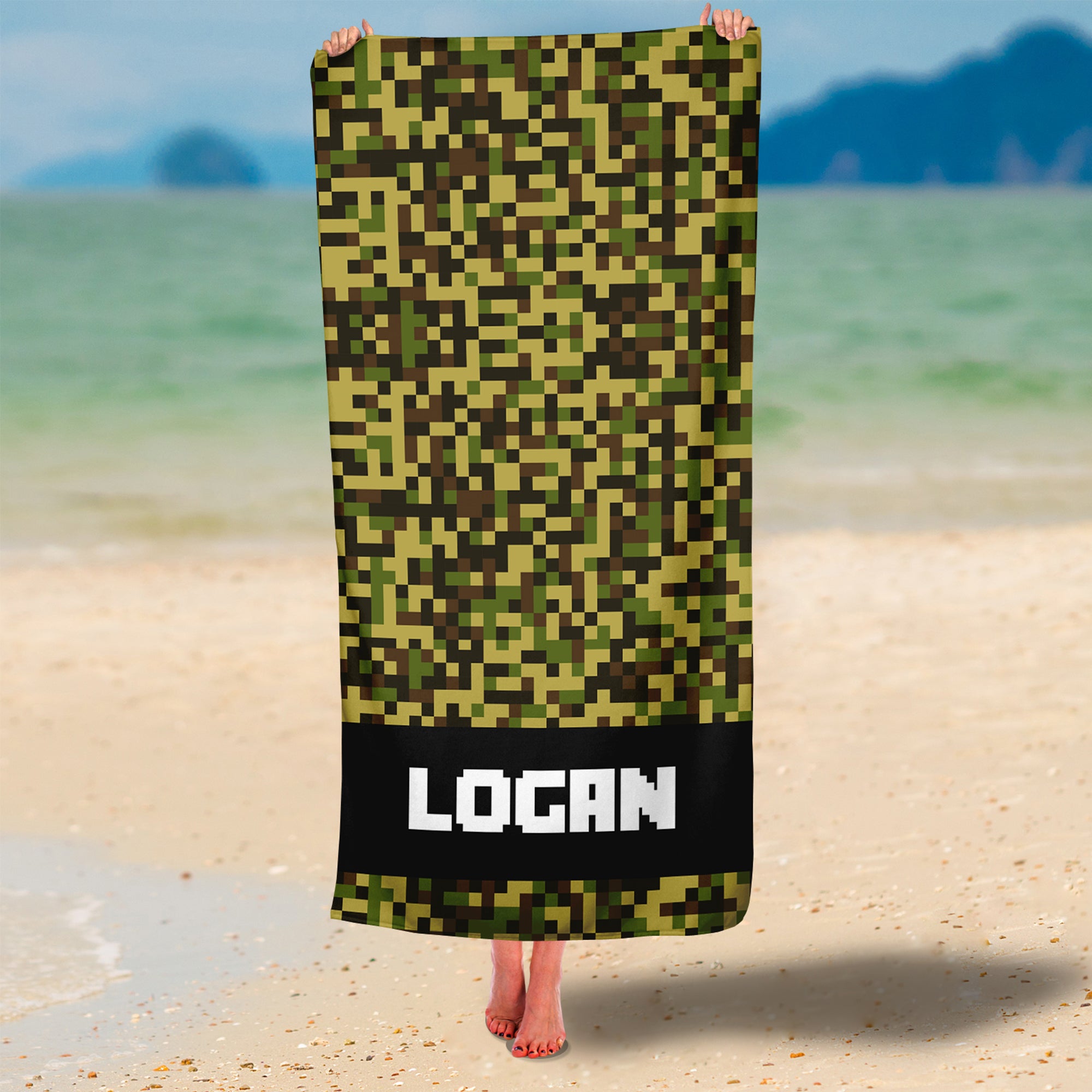 Personalized Square Camouflage Premium Beach/Pool Towel